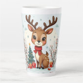 Cute Christmas Reindeer Scene Snowy Forest Latte Mok (Voorkant)