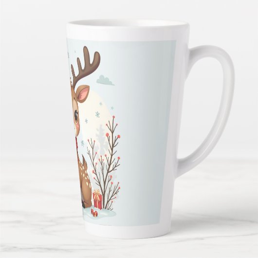 Cute Christmas Reindeer Scene Snowy Forest Latte Mok (Rechts)