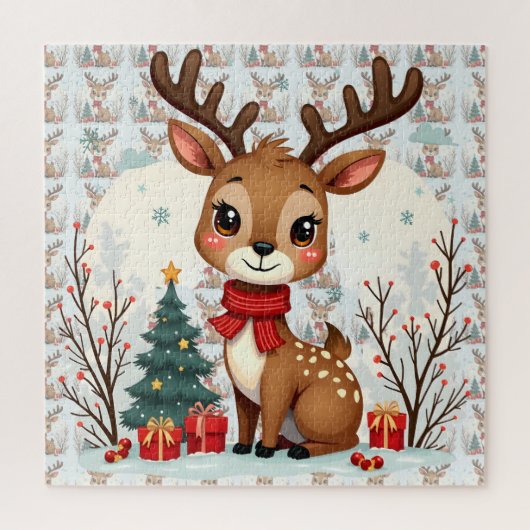 Cute Christmas Reindeer Scene Snowy Forest Legpuzzel (Verticaal)