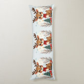 Cute Christmas Reindeer Scene Snowy Forest Lichaamskussen (Achterkant (Verticaal))