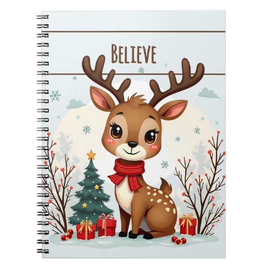 Cute Christmas Reindeer Scene Snowy Forest Notitieboek (Voorkant)