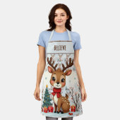 Cute Christmas Reindeer Scene Snowy Forest Schort (Gedragen)