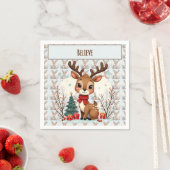 Cute Christmas Reindeer Scene Snowy Forest Servet (Insitu)