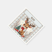 Cute Christmas Reindeer Scene Snowy Forest Servet (Hoek)