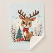 Cute Christmas Reindeer Scene Snowy Forest Sherpa Deken (Voorkant)