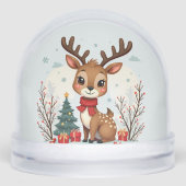 Cute Christmas Reindeer Scene Snowy Forest Sneeuwbol (Voorkant)