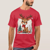 Cute Christmas Reindeer Scene Snowy Forest T-shirt (Voorkant)