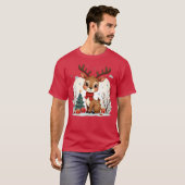 Cute Christmas Reindeer Scene Snowy Forest T-shirt (Voorkant volledig)
