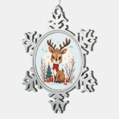 Cute Christmas Reindeer Scene Snowy Forest Tin Sneeuwvlok Ornament (Rechts)
