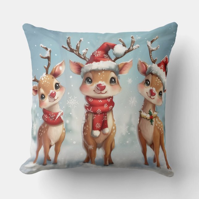 Cute Christmas Reindeer Throw Pillow Kussen (Voorkant)
