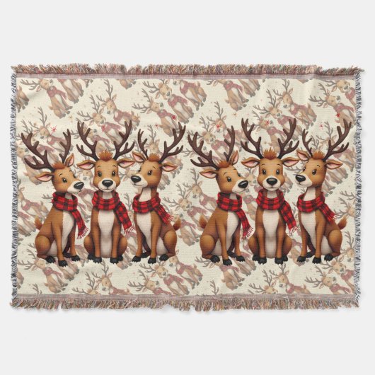 Cute Christmas Reindeer Trio with Plaid Scarves Deken (Voorkant)