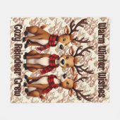Cute Christmas Reindeer Trio with Plaid Scarves Fleece Deken (Voorkant (Horizontaal))