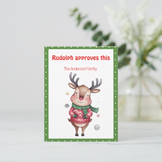 Cute christmas reindeer wish green retro Postcard Feestdagenkaart (Staand voorkant)