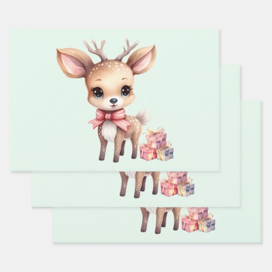 Cute Christmas Reindeer with Holiday Gifts Inpakpapier Vel (Set)