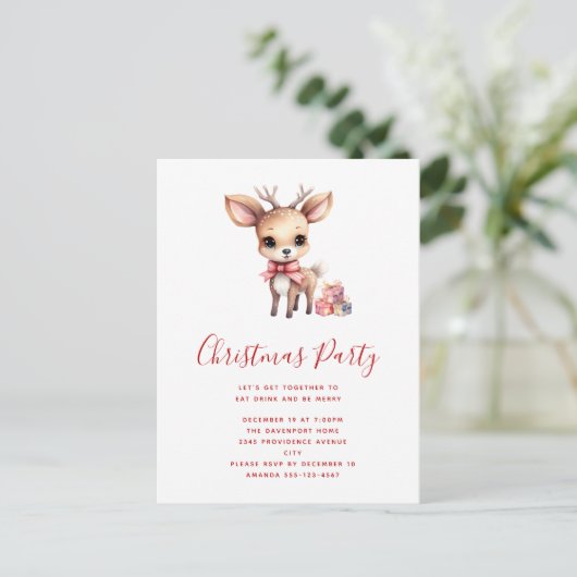 Cute Christmas Reindeer with Holiday Gifts Party Uitnodiging Briefkaart (Staand voorkant)