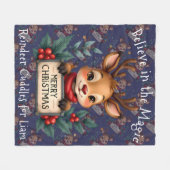Cute Christmas Reindeer with Holly and Sign Fleece Deken (Voorkant (Horizontaal))