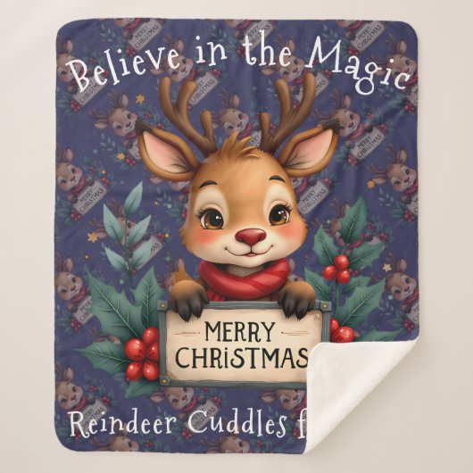 Cute Christmas Reindeer with Holly and Sign Sherpa Deken (Voorkant)