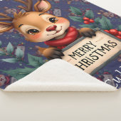 Cute Christmas Reindeer with Holly and Sign Sherpa Deken (3/4)