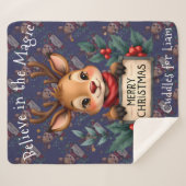 Cute Christmas Reindeer with Holly and Sign Sherpa Deken (Voorkant (horizontaal))