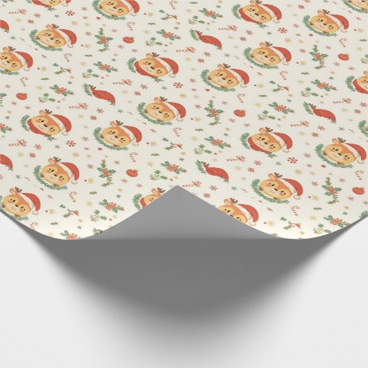 Cute Christmas Reindeer Wrapping Paper Cadeaupapier (Hoek)