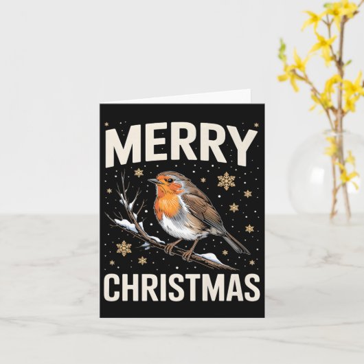 Cute Christmas Robin Merry Xmas Snow Scene Gardene Kaart (Gele Bloem)