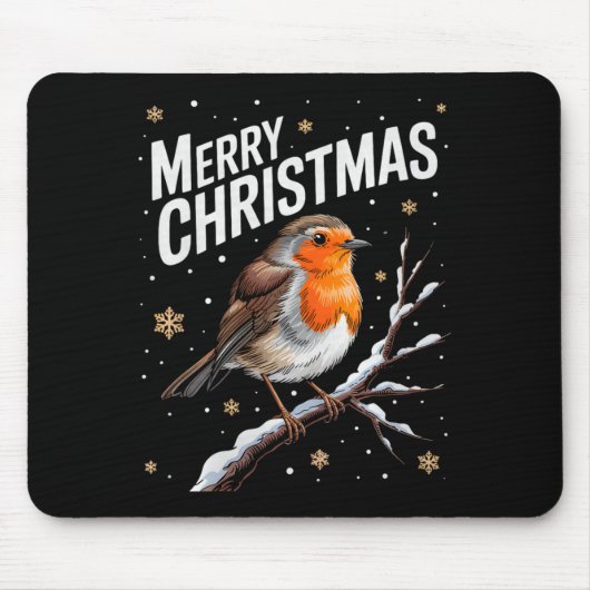 Cute Christmas Robin Merry Xmas Snow Scene Gardene Muismat (Voorkant)