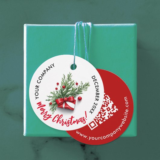 Cute Christmas Rode Strik QR Code Waterverf Bedankjes Labels