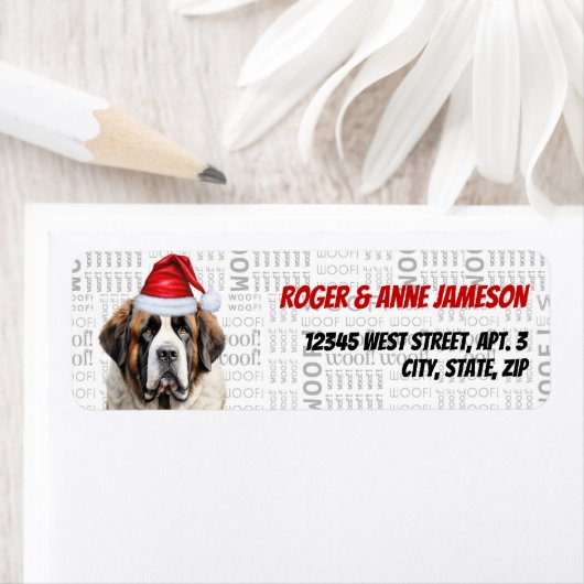 Cute Christmas Saint Bernard Dog Return Address Etiket (Insitu)