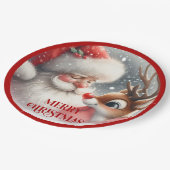 Cute Christmas Santa and Rudolph Paper Plates Papieren Bordje (Gekanteld)