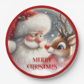 Cute Christmas Santa and Rudolph Paper Plates Papieren Bordje (Voorkant)