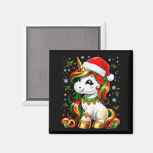 Cute Christmas Shirt Girls Women Xmas Unicorn Chri Magneet (Voorkant / Achterkant)