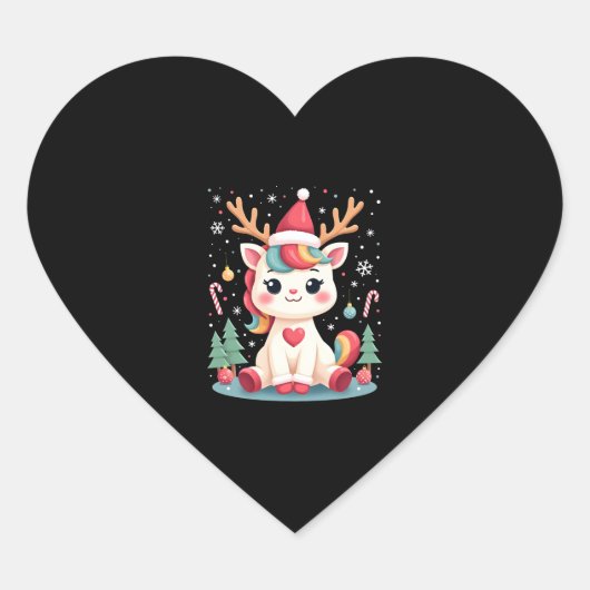 Cute Christmas Shirt Girls Women Xmas Unicorn Deer Hart Sticker (Voorkant)