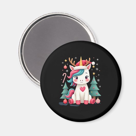 Cute Christmas Shirt Girls Women Xmas Unicorn Deer Magneet (Voorkant / Achterkant)
