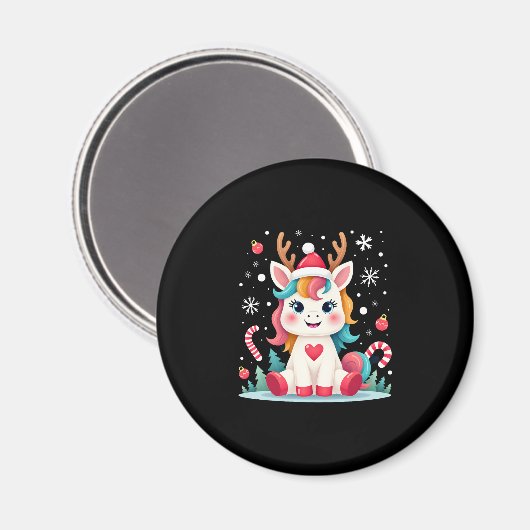 Cute Christmas Shirt Girls Women Xmas Unicorn Deer Magneet (Voorkant / Achterkant)