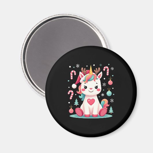 Cute Christmas Shirt Girls Women Xmas Unicorn Deer Magneet (Voorkant / Achterkant)