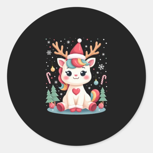 Cute Christmas Shirt Girls Women Xmas Unicorn Deer Ronde Sticker (Voorkant)