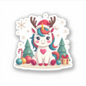 Cute Christmas Shirt Girls Women Xmas Unicorn Deer Sticker (Voorkant)