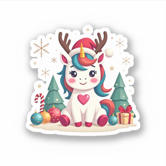 Cute Christmas Shirt Girls Women Xmas Unicorn Deer Sticker (Voorkant)