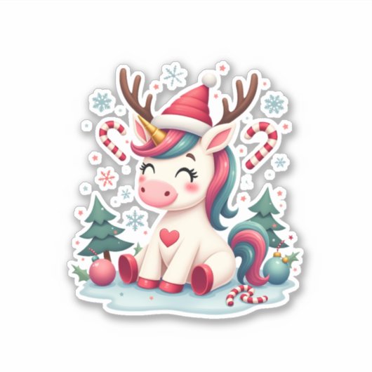 Cute Christmas Shirt Girls Women Xmas Unicorn Deer Sticker (Voorkant)