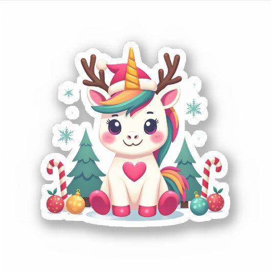Cute Christmas Shirt Girls Women Xmas Unicorn Deer Sticker (Voorkant)