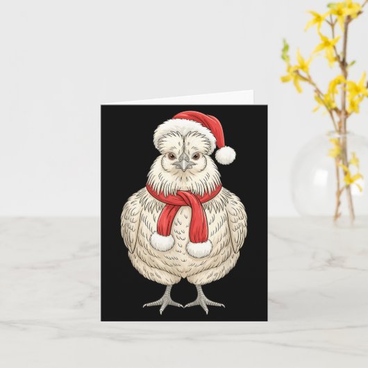 Cute Christmas Silkie Chicken Santa Farm Animal  Kaart (Gele Bloem)