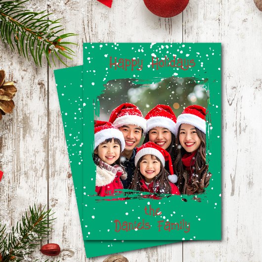 Cute Christmas Snow Family  Photo Card Kaart