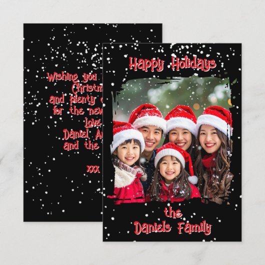 Cute Christmas Snow Family  Photo Card Kaart (Voorkant / Achterkant)