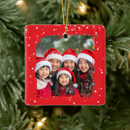 Cute Christmas Snow Family Photo Keramisch Ornament