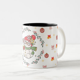 Cute Christmas Snowman Mug with Wreath Tweekleurige Koffiemok
