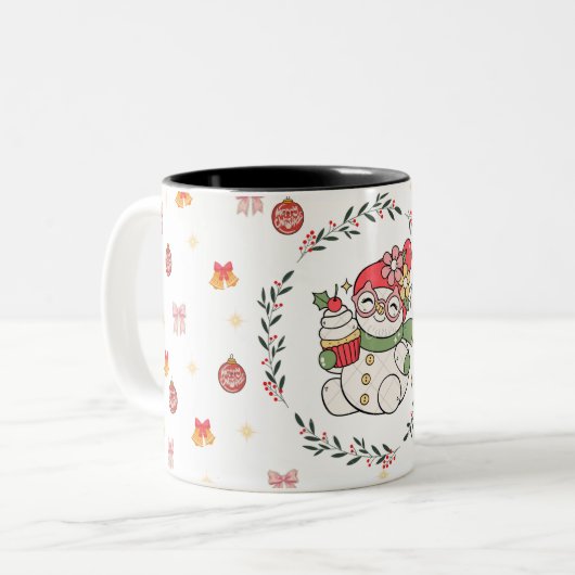 Cute Christmas Snowman Mug with Wreath  Tweekleurige Koffiemok (Voorkant links)