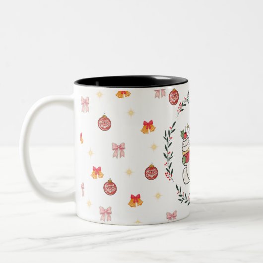 Cute Christmas Snowman Mug with Wreath Tweekleurige Koffiemok (Links)