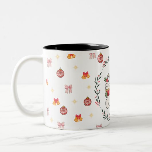Cute Christmas Snowman Mug with Wreath Tweekleurige Koffiemok (Links)