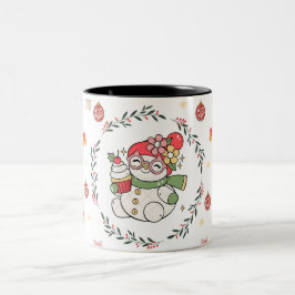 Cute Christmas Snowman Mug with Wreath Tweekleurige Koffiemok