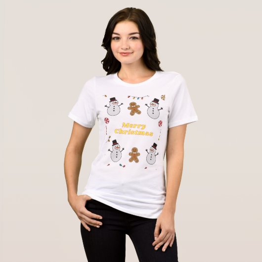 Cute Christmas Snowman Pattern Art Tri-Blend Shirt (Voorkant volledig)